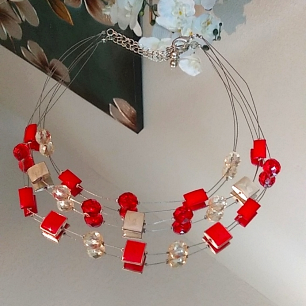 Silver Multi Strand Cocktail Stament Necklace